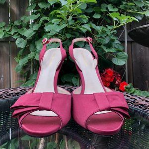 BCBG Merlot bow front satin sandal